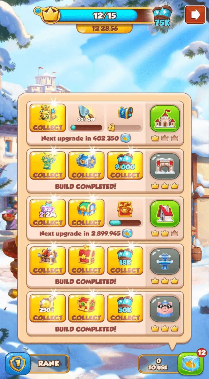 Collect coin master Team Castle